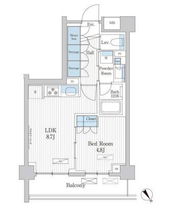 パークアクシス門前仲町テラス(1LDK/5階)の間取り写真
