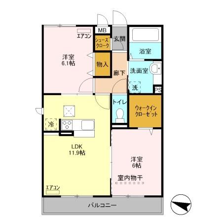 プリムヴェール十五番館(2LDK/1階)の間取り写真
