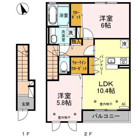 エール リヴェール C(2LDK/2階)の間取り写真