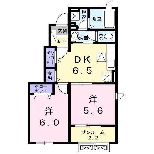 ルーチェ ソラーレA(2DK/1階)の間取り写真