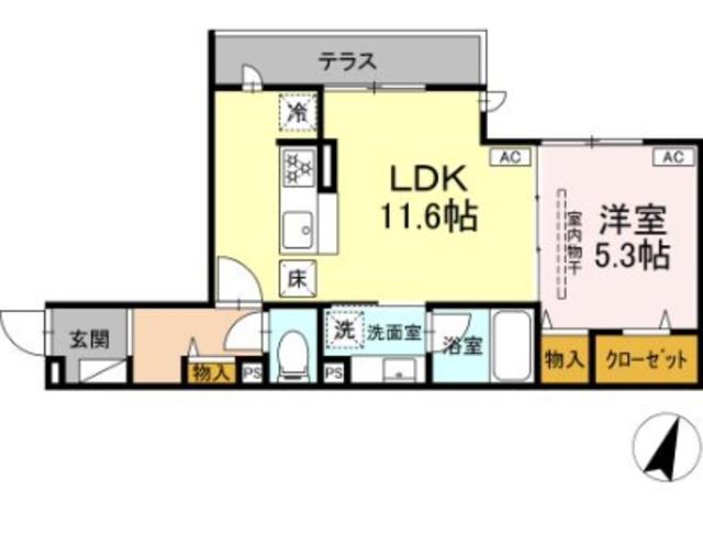 フラクタス東柏ケ谷(1LDK/1階)の間取り写真