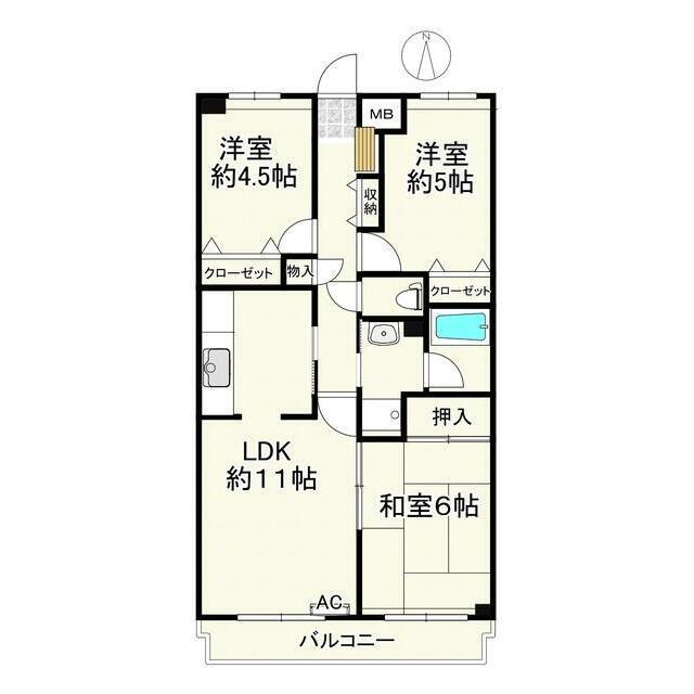 第六クリアーヴューヴィラ(3LDK/4階)の間取り写真