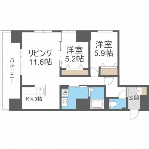 グラン札幌(2LDK/13階)の間取り写真
