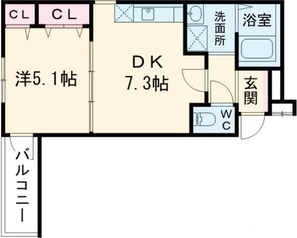 フジパレス大日V番館(1DK/1階)の間取り写真