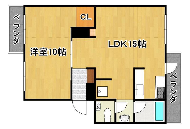 厚生年金C棟(1LDK/1階)の間取り写真
