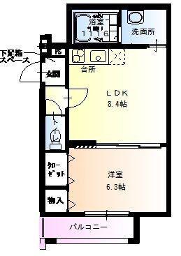 フジパレス井高野I番館(1LDK/2階)の間取り写真