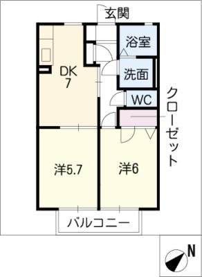 ディアスサファイア浅井(2DK/2階)の間取り写真