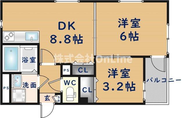 アーク東久宝寺(2DK/3階)の間取り写真