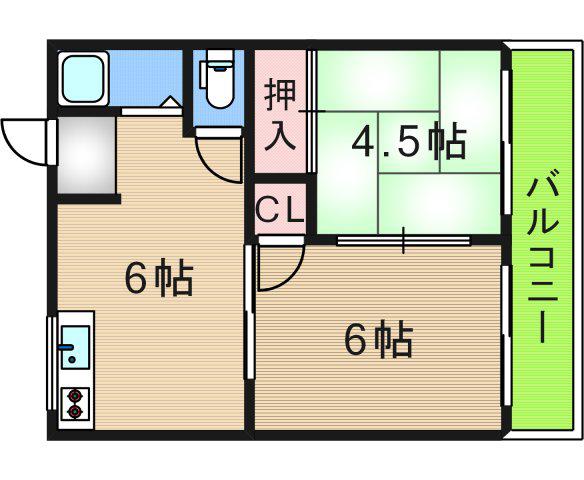 オリーブコート(2DK/1階)の間取り写真