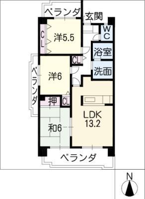 ツインハイツオオヒガシ(3LDK/4階)の間取り写真
