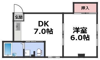 MIハイツ(1DK/2階)の間取り写真