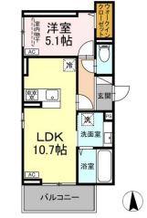 ＪＲ山陽本線 倉敷駅 徒歩15分 3階建 築2年(1LDK/3階)の間取り写真