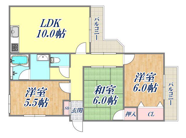 ドエル南塚口 B棟(3LDK/5階)の間取り写真