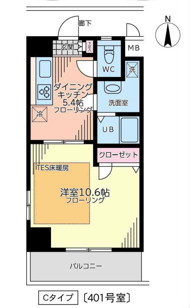 芝公園テラス(1DK/4階)の間取り写真