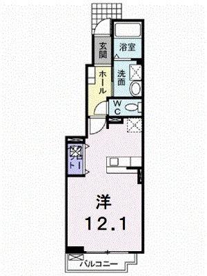 セレノ東野C(ワンルーム/1階)の間取り写真