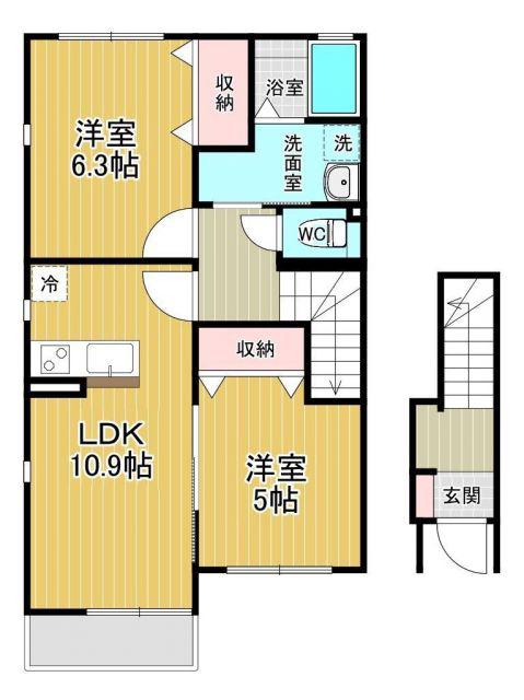 クレストI(2LDK/2階)の間取り写真