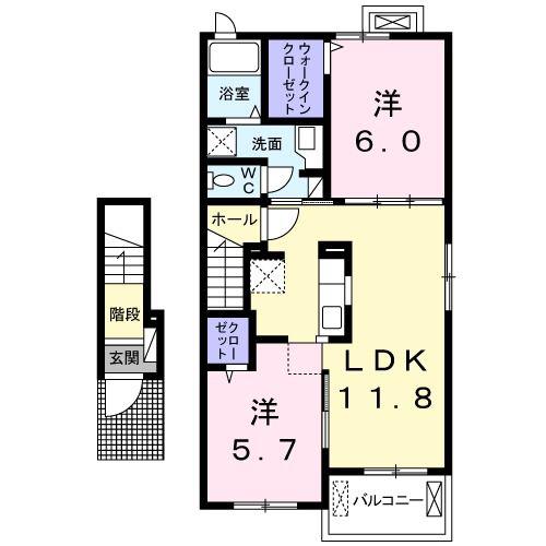 ノーヴァ ウエスト(2LDK/2階)の間取り写真