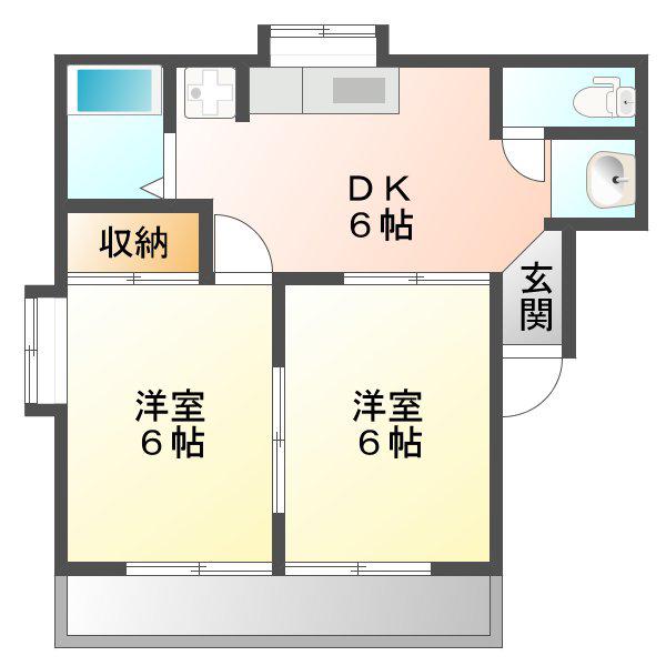 エスポアール小原(2DK/3階)の間取り写真