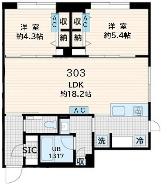 フレア恵比寿(2LDK/2階)の間取り写真