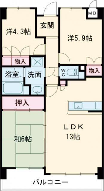 ローレルコート天理前栽(3LDK/4階)の間取り写真