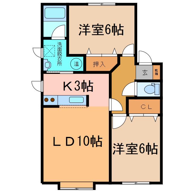 ＪＲ根室本線 帯広駅 徒歩76分 2階建 築23年(2LDK/1階)の間取り写真
