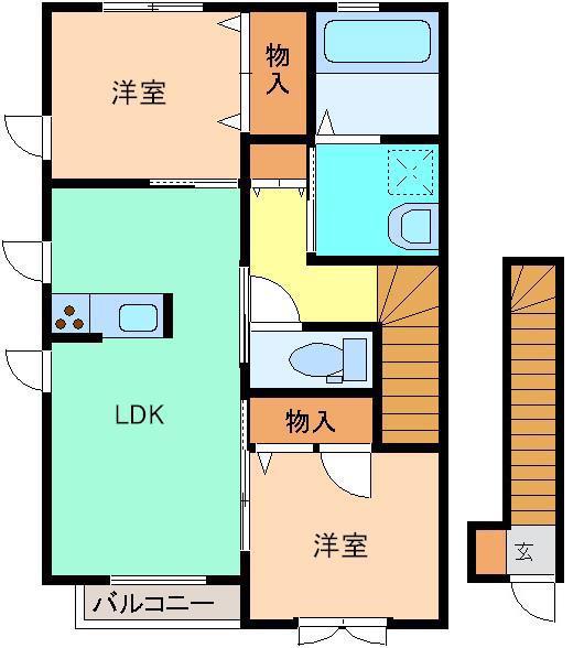 ロイヤルコートA(2LDK/2階)の間取り写真