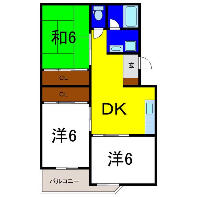 コンチネンタル藍住 ウエスト(3DK/3階)の間取り写真