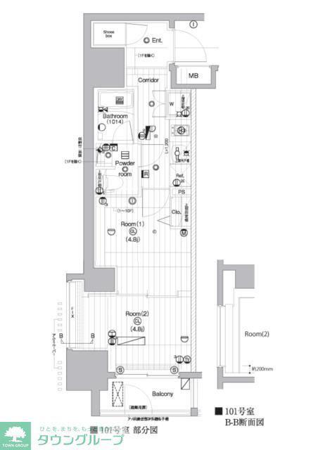 PREMIUM CUBE 亀戸(2K/1階)の間取り写真