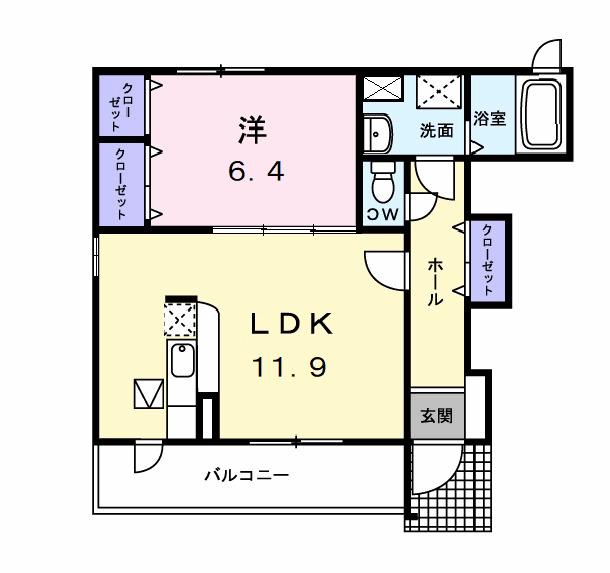 グラース渡(1LDK/1階)の間取り写真