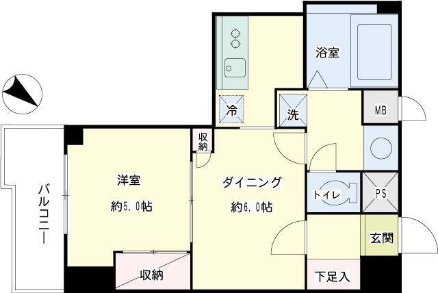 ベルメゾンヒカリ(1DK/6階)の間取り写真