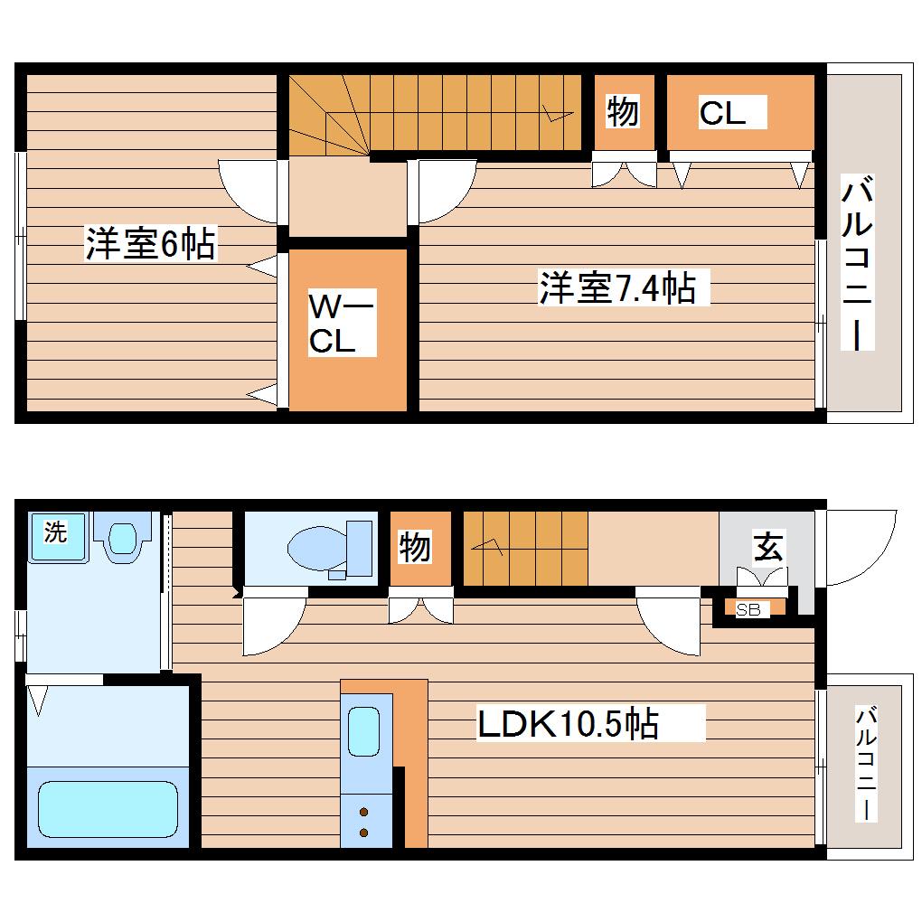 CLAIR PETIT BOIS B棟(2LDK/1階)の間取り写真