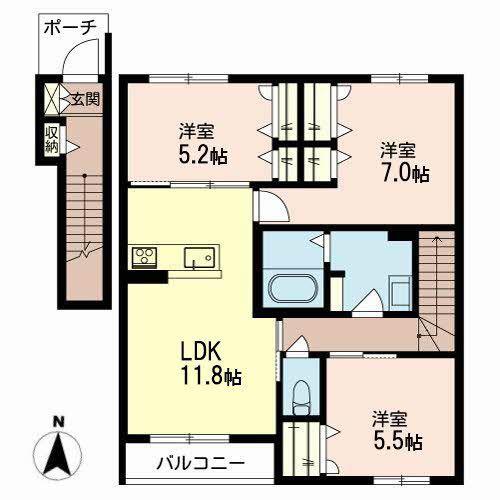 シャーメゾン刑部(2LDK/2階)の間取り写真