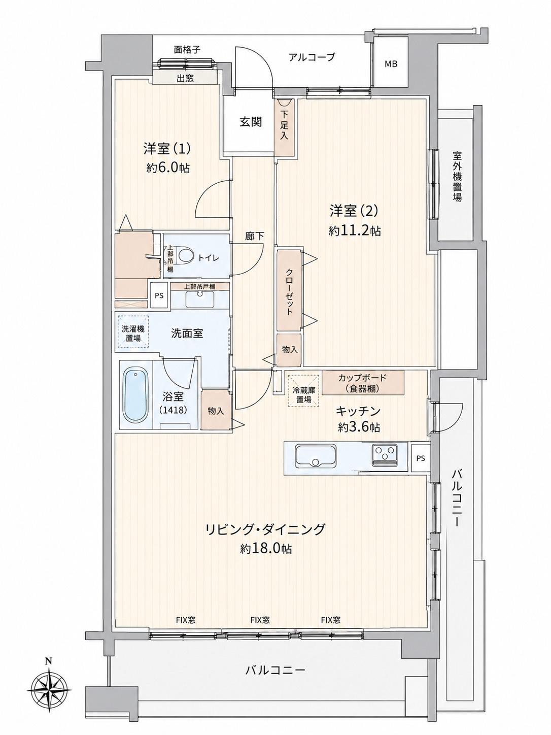 デュオヒルズ仙台花京院ザ・タワー(2LDK/18階)の間取り写真