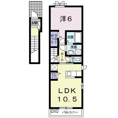 エレガンシア(1LDK/2階)の間取り写真