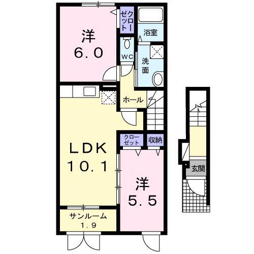 ベルソレイユB(2LDK/2階)の間取り写真