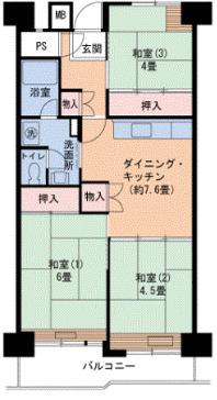 UR武庫川 5号棟(3DK/3階)の間取り写真