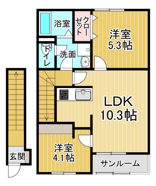 ポルト・ボヌールK I(2LDK/2階)の間取り写真