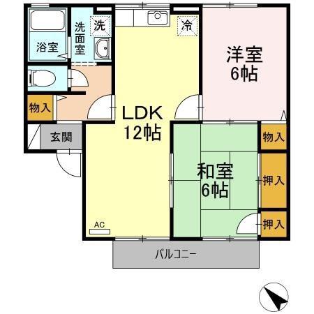 ポサーダ中尾C棟(2LDK/2階)の間取り写真