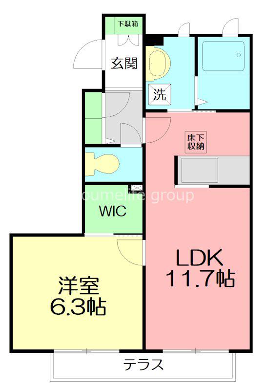 若宮ハイツ坂下(1LDK/1階)の間取り写真