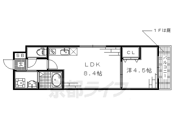 クレドール伏水苑(1LDK/1階)の間取り写真