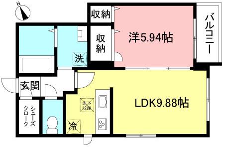 グランアズール経堂(1LDK/2階)の間取り写真