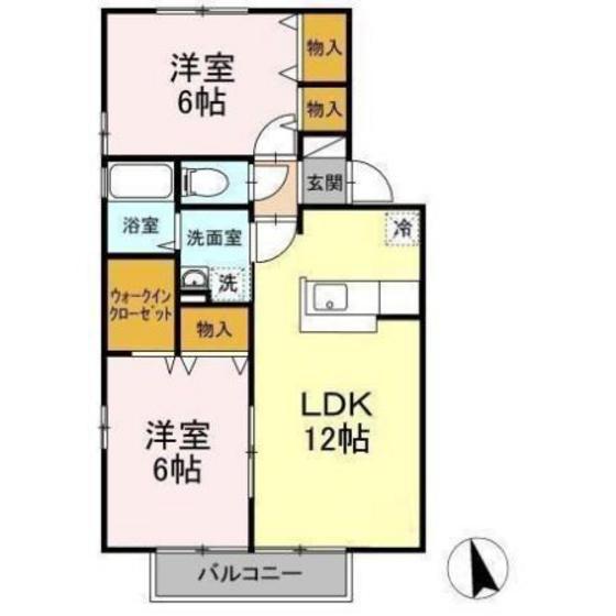ヴィーブル石田(2LDK/1階)の間取り写真