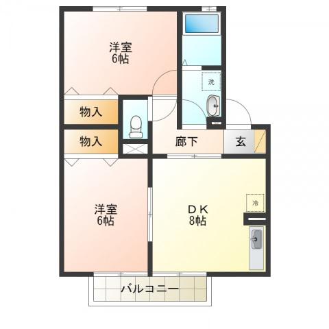 グランシャリオ III(2DK/1階)の間取り写真