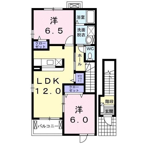 KハウスⅣ(2LDK/2階)の間取り写真