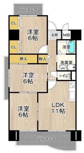 地下鉄千日前線 北巽駅 徒歩3分 10階建 築29年(3LDK/9階)の間取り写真
