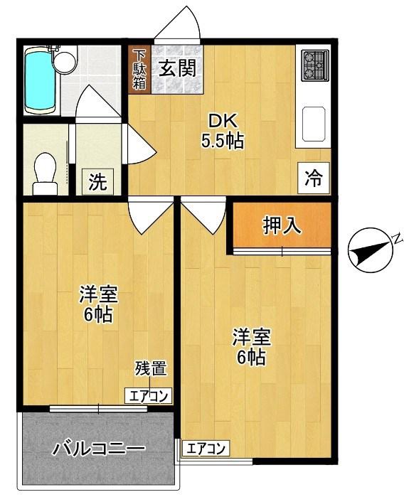 リバーサイドパレス(2DK/1階)の間取り写真