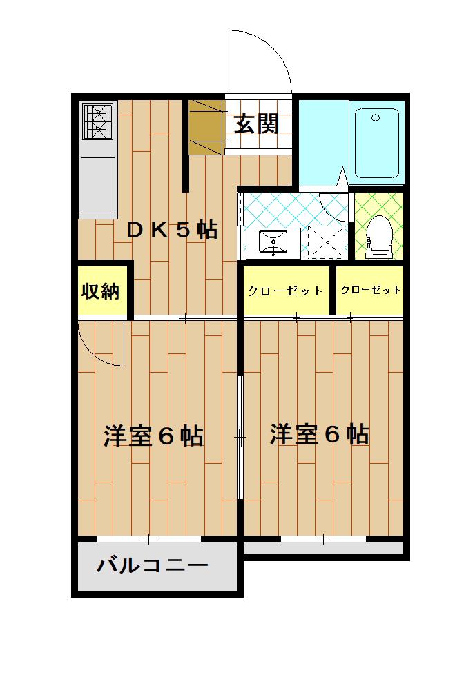 シェーヴルドール(2DK/1階)の間取り写真