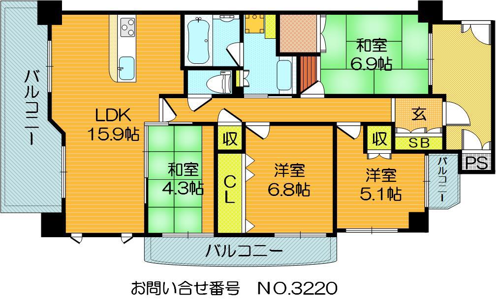 ユニハイム鶴見緑地(4LDK/9階)の間取り写真