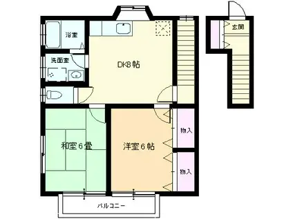 石の杜ハイツ(2DK/2階)の間取り写真