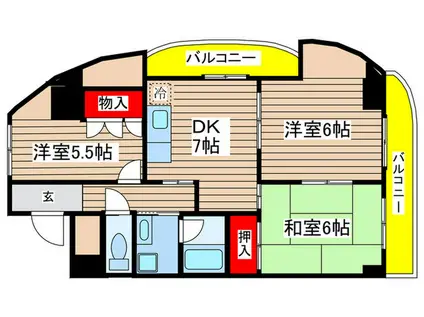 ルナシャトー白鳥(3DK/5階)の間取り写真